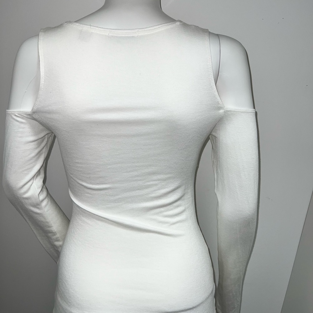 White cold shoulder long sleeve shirt